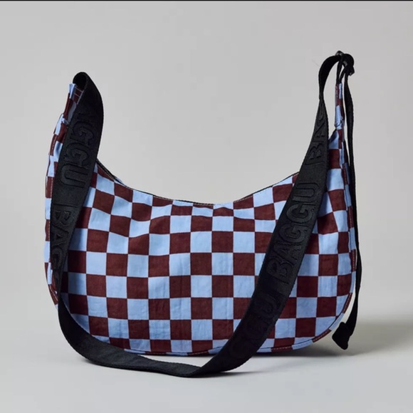 NWT Baggu Medium Nylon Crescent Bag Checkered - Picture 2 of 9
